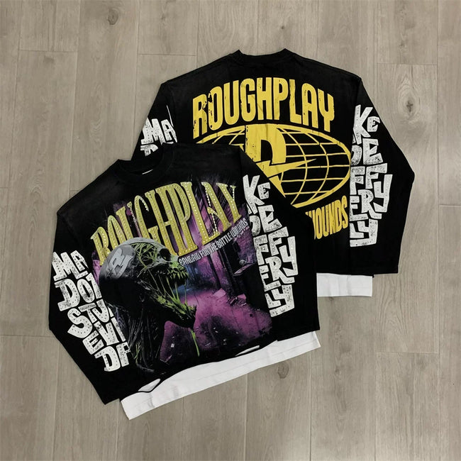 Roughplay Skull Graphic Heavyweight Long-Sleeve Tee - Black/Yellow Hover Image