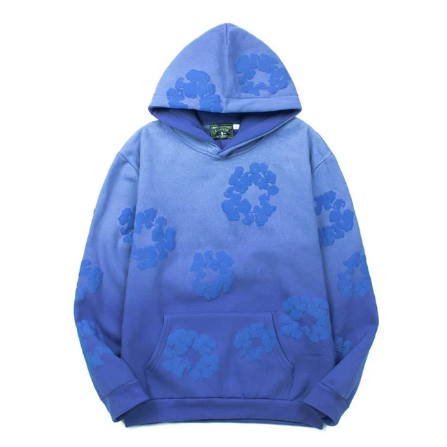 "Denim Tears" Blue Ombre Floral Pattern Oversized Hoodie Hover Image