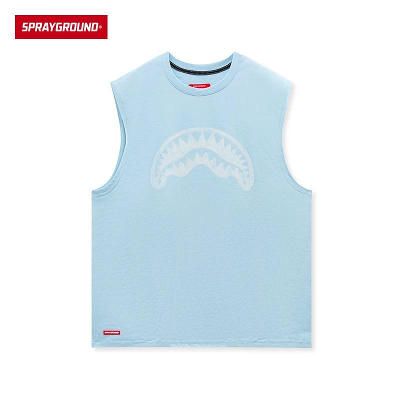 SprayGround Shark Mouth 2025 Summer Printed Tank Top for Men and Women, Made of Cotton, Trendy, Loose, Versatile, and Shoulder