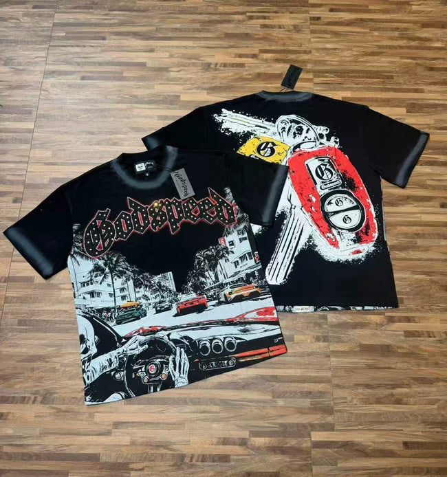 Godspeed Retro Racing Car Graphic T-Shirt – Black Hover Image