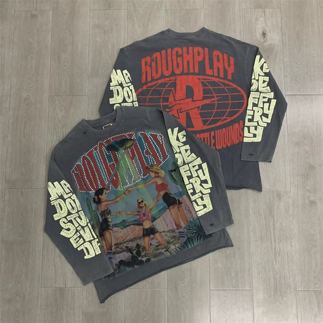 Roughplay UFO & Vintage Figures Graphic Heavyweight Long-Sleeve Tee - Dark Grey Hover Image