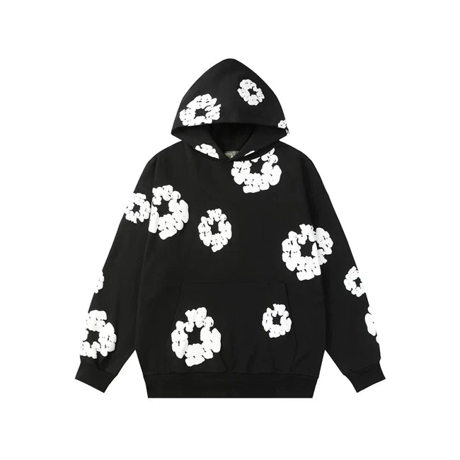 Denim Tears Cotton Wreath Graphic Hoodie - Black / Relaxed Streetwear Fit Hover Image