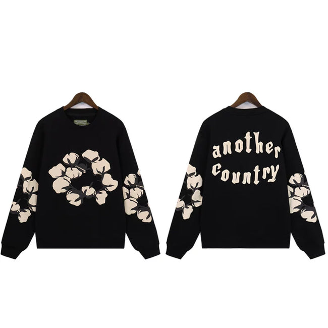 "Denim Tears" Another Country Cotton Wreath Oversized Black Sweatshirt Hover Image