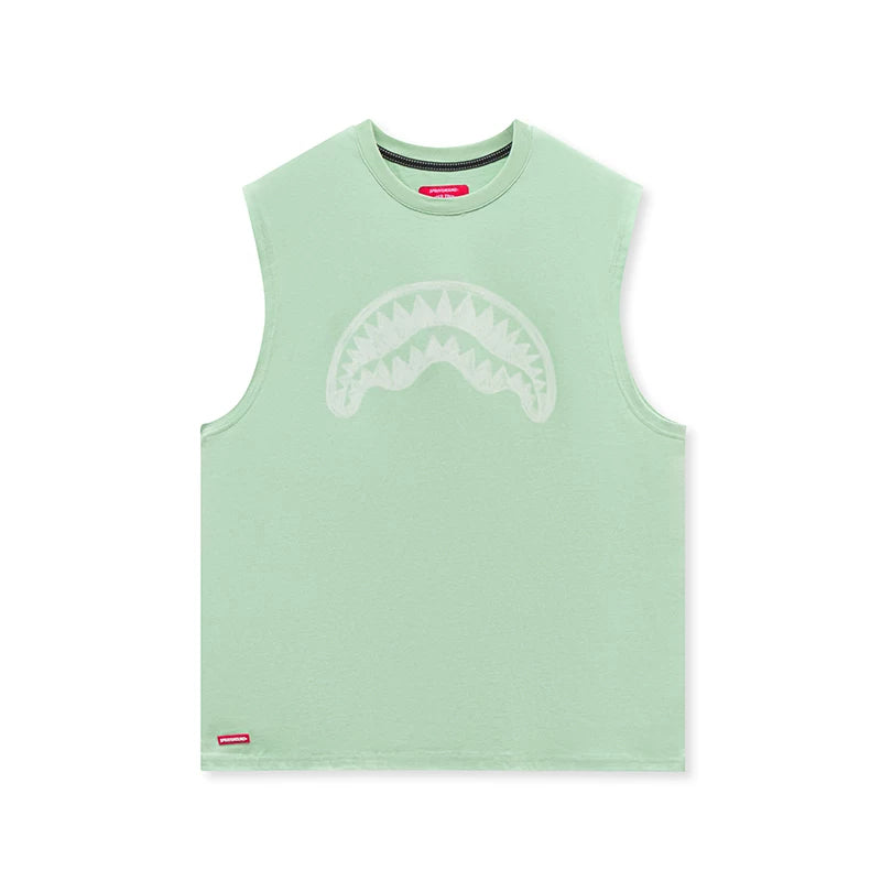 SprayGround Shark Mouth 2025 Summer Printed Tank Top for Men and Women, Made of Cotton, Trendy, Loose, Versatile, and Shoulder