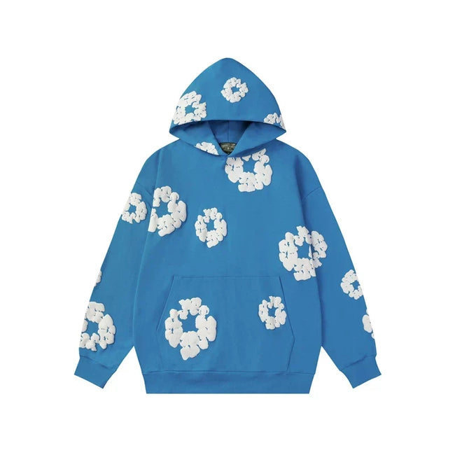 Denim Tears Cotton Wreath Graphic Hoodie - Royal Blue / Relaxed Streetwear Fit Hover Image