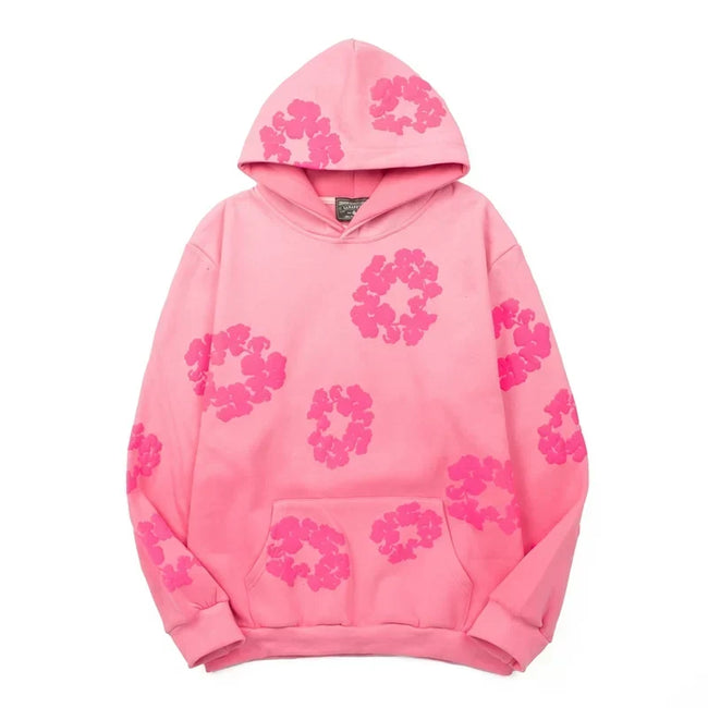 "Denim Tears" Pink Floral Pattern Oversized Hoodie Hover Image