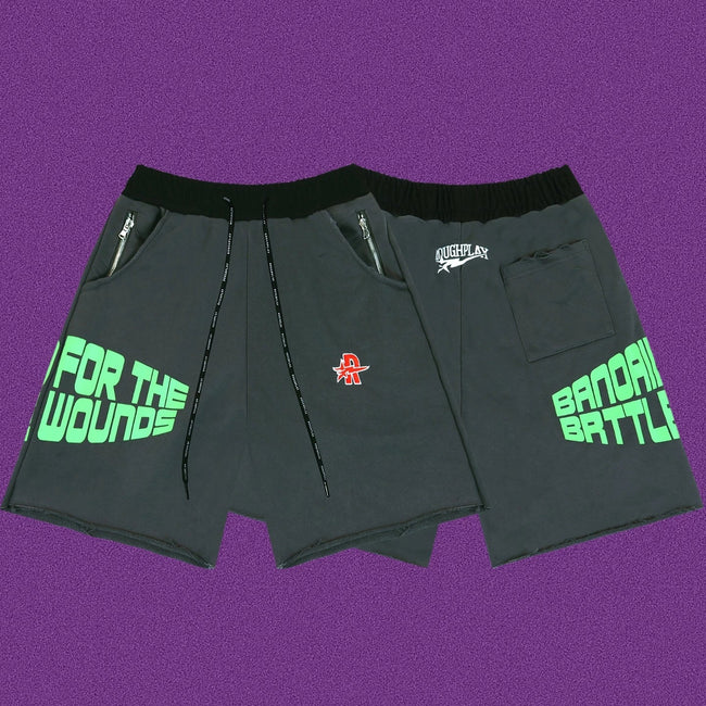 Roughplay For The Wounds Graphic Shorts - Dark Grey/Neon Green Hover Image