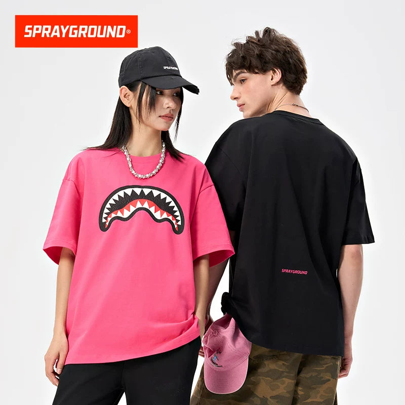 SprayGround Shark Mouth 2026 Casual Printed Short Sleeve Men's American Loose Couple T-shirt Top Summer