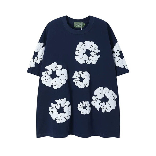 Denim Tears Cotton Wreath Graphic T-Shirt - Navy Blue / Oversized Streetwear Hover Image