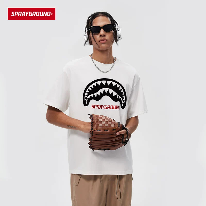 SprayGround 2026 Summer Shark Mouth Printed Short Sleeve T-shirt for Men and Women, American Loose Half Sleeve Trendy Brand Top