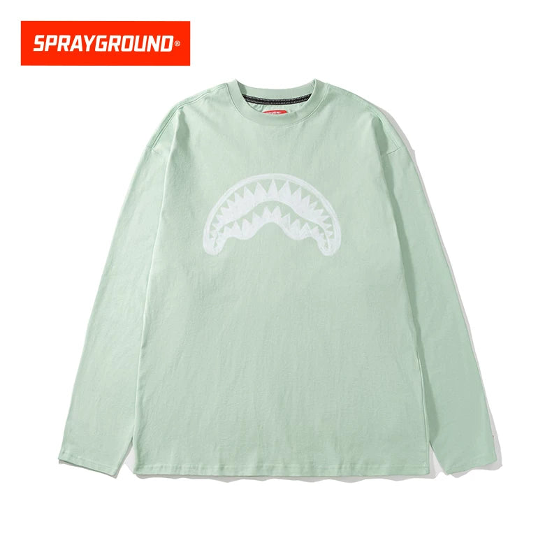 SprayGround 2026 Spring Graffiti Shark Mouth Long Sleeve T-shirt Men's and Women's Loose Versatile Top Base Shirt