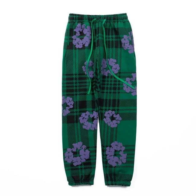 "Denim Tears" Plaid Pattern Oversized Sweatpants (Green) Hover Image