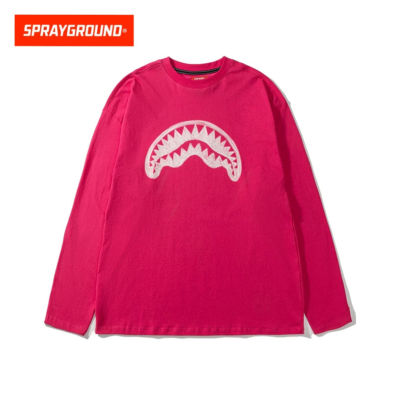 SprayGround 2026 Spring Graffiti Shark Mouth Long Sleeve T-shirt Men's and Women's Loose Versatile Top Base Shirt