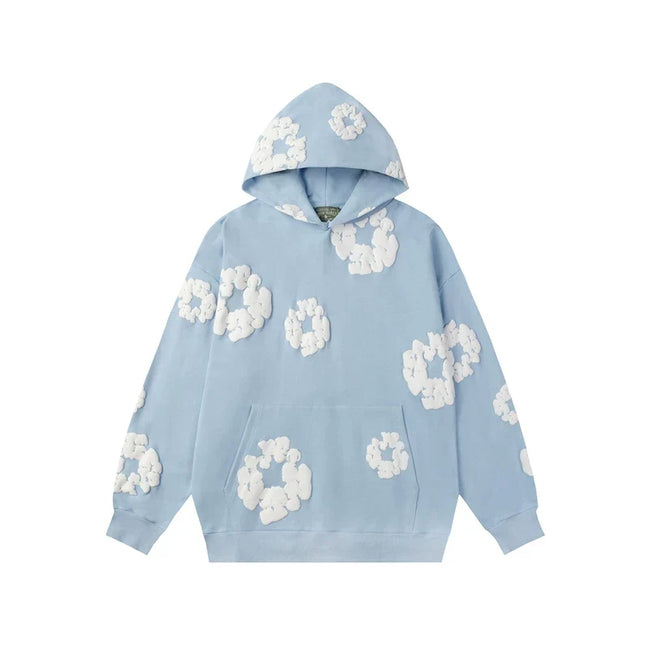 Denim Tears Cotton Wreath Graphic Hoodie - Light Blue / Relaxed Streetwear Fit Hover Image