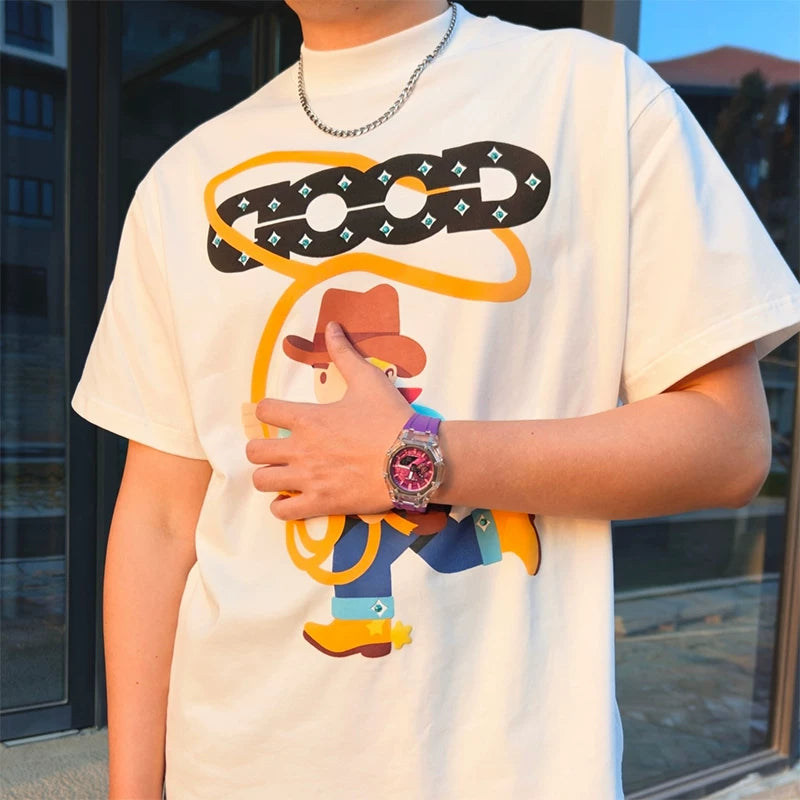 GOODBRAND M26SS Year of the Horse Cute Foam Cowboy Gemstone Light Luxury Fashion Short Sleeve T-shirt for Men and Women