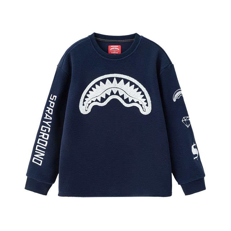 SprayGround Shark Mouth 25 Autumn/Winter Plush Hoodie Men's and Women's American Round Neck Casual Warm Couple Top