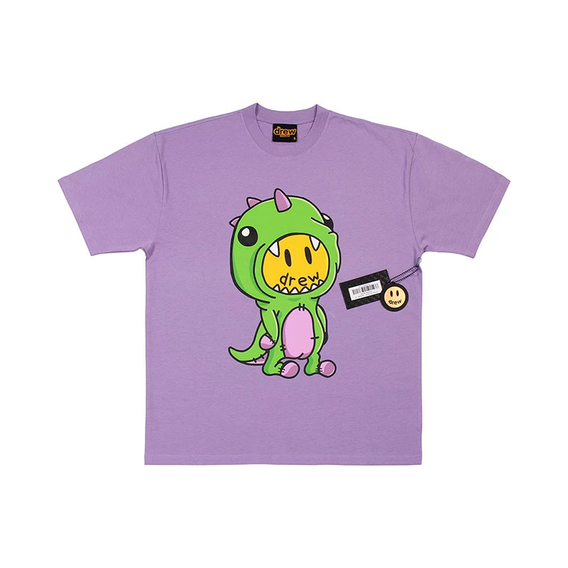 Drew BIEBER Smiling Dinosaur Niche Trendy Brand American High Street Loose Men's and Women's Casual FG Pure Cotton Short sleeved T-shirt (4)