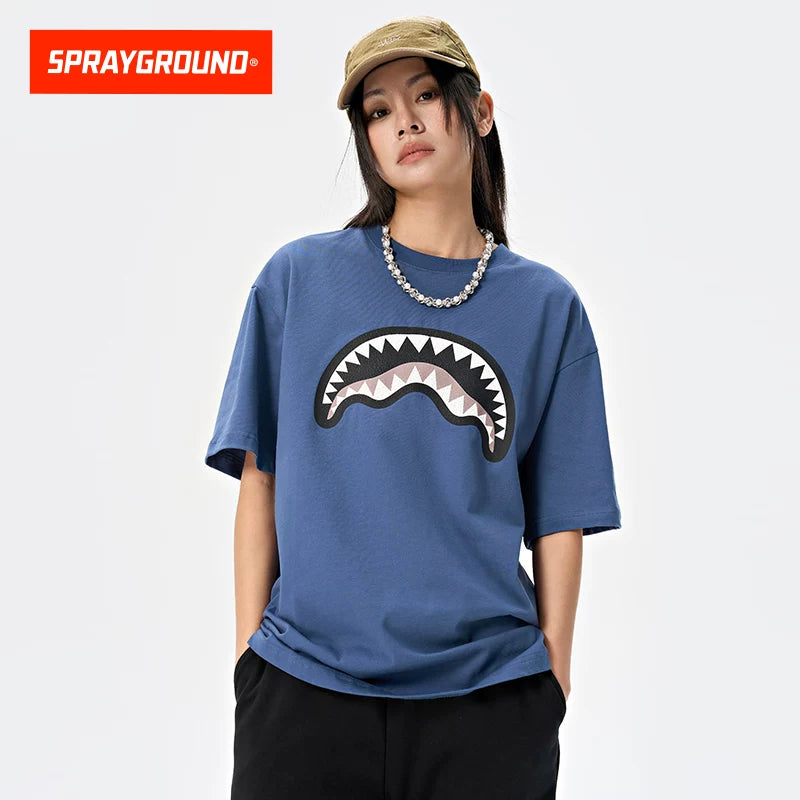 SprayGround Shark Mouth 2026 Casual Printed Short Sleeve Men's American Loose Couple T-shirt Top Summer