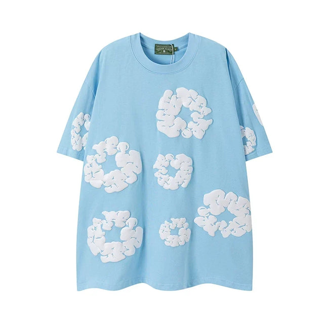 Denim Tears Cotton Wreath Graphic T-Shirt - Light Blue / Oversized Streetwear Hover Image