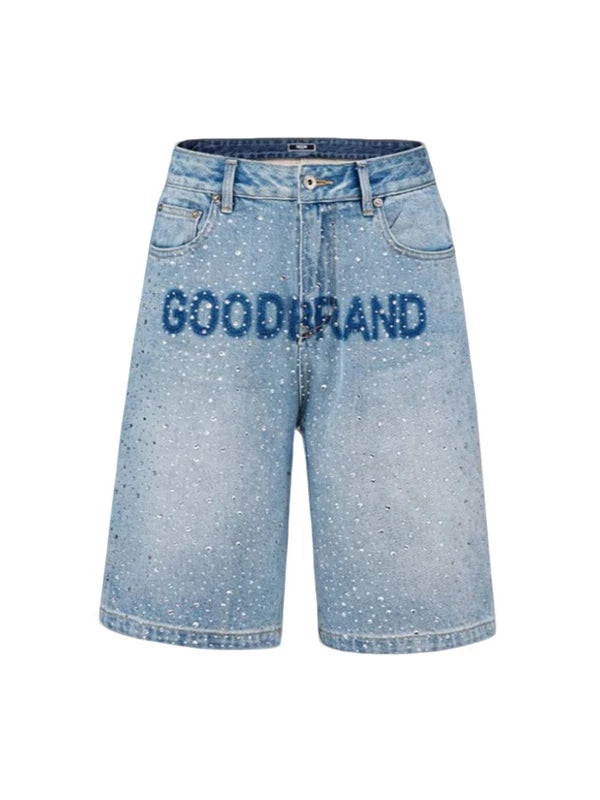 GOODBRAND new hot stamping washed letter watermark light luxury high-end ice blue denim shorts for both men and women