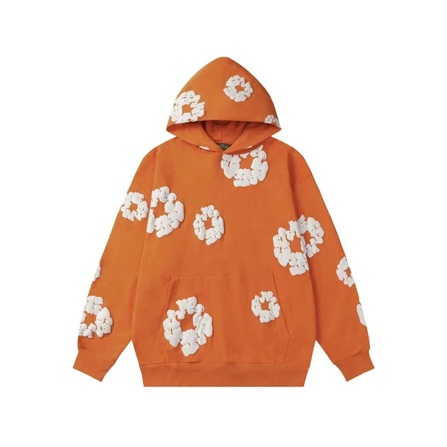 Denim Tears Cotton Wreath Graphic Hoodie - Orange / Relaxed Streetwear Fit Hover Image