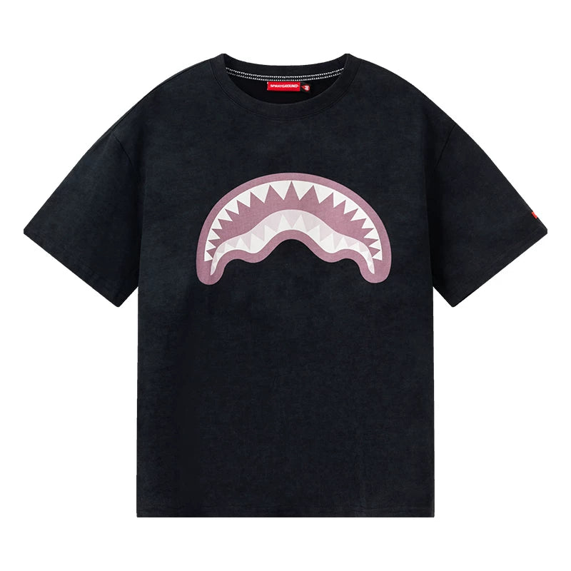 SPRAYGROUP Shark Mouth xRUNto Co branded Washed Used Top with Bear Print Fun Short Sleeve T-shirt
