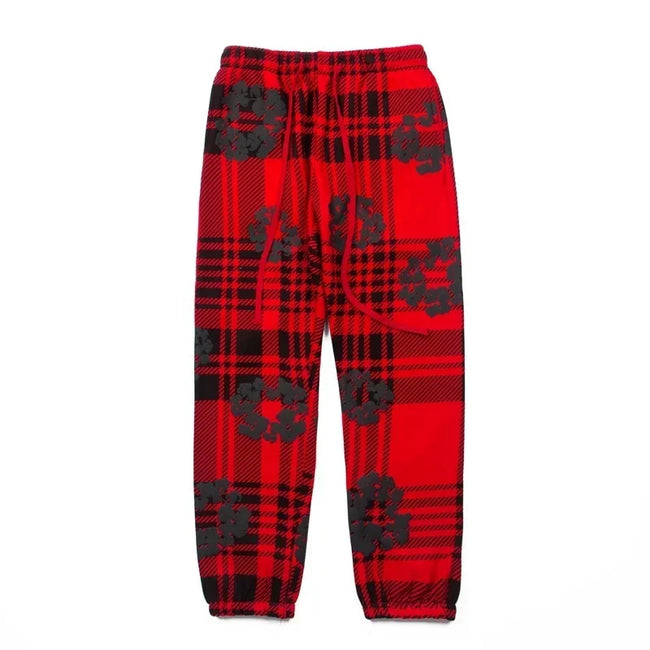"Denim Tears" Plaid Pattern Oversized Sweatpants (Red) Hover Image