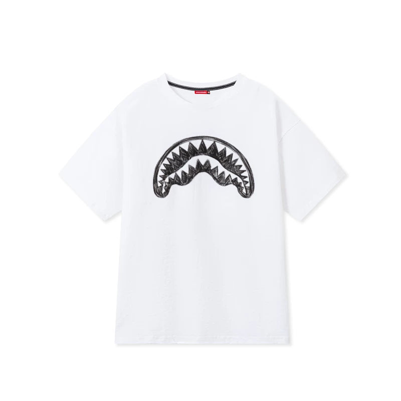 SprayGround Shark Mouth 2026 Graffiti Printed Short sleeved Men's and Women's Loose T-shirt Top Summer