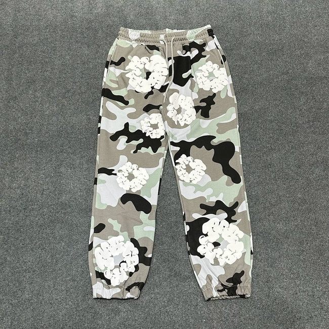"Denim Tears" Grey & Sage Camo Floral Pattern Oversized Sweatpants Hover Image