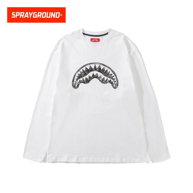 SprayGround 2026 Spring Graffiti Shark Mouth Long Sleeve T-shirt Men's and Women's Loose Versatile Top Base Shirt