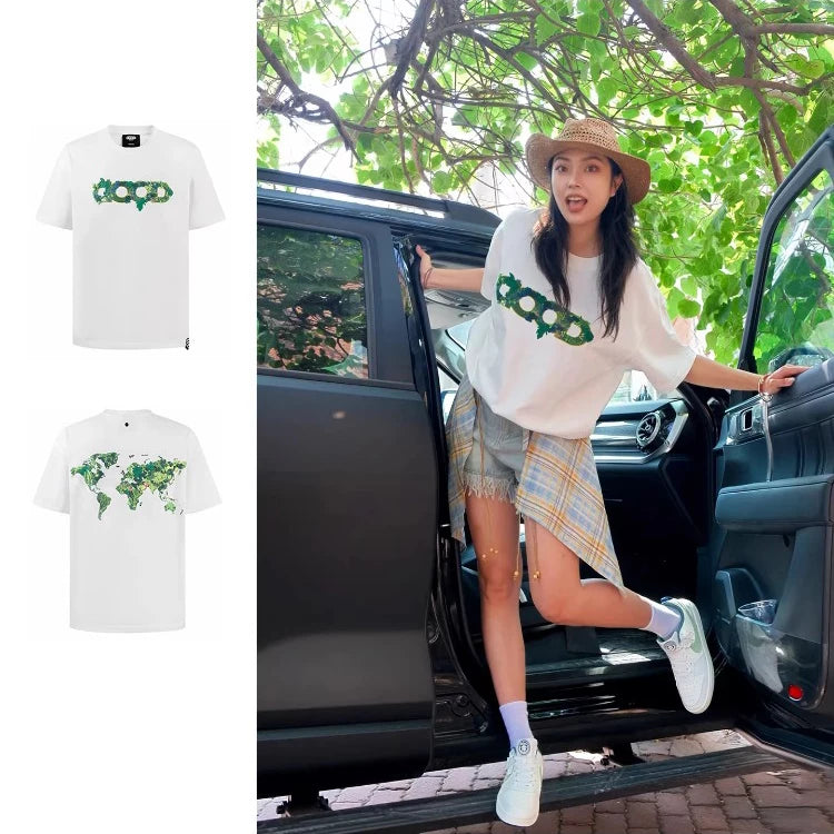 GOODBRAND 2026SS 3D Green Plant Embroidery Map Light Luxury Fashion Premium LOGO Short Sleeve T-shirt