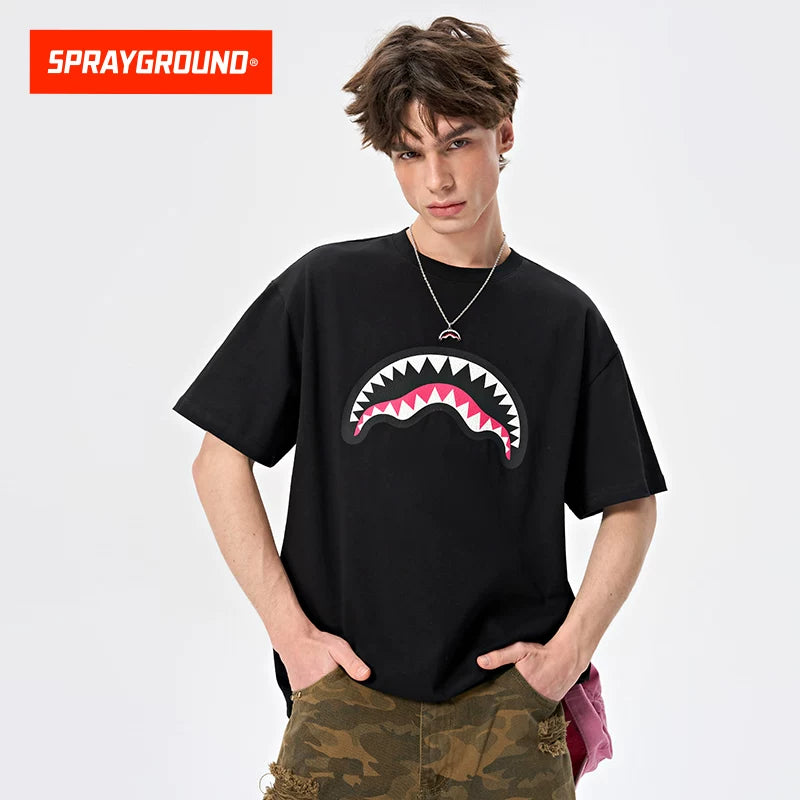 SprayGround Shark Mouth 2026 Casual Printed Short Sleeve Men's American Loose Couple T-shirt Top Summer