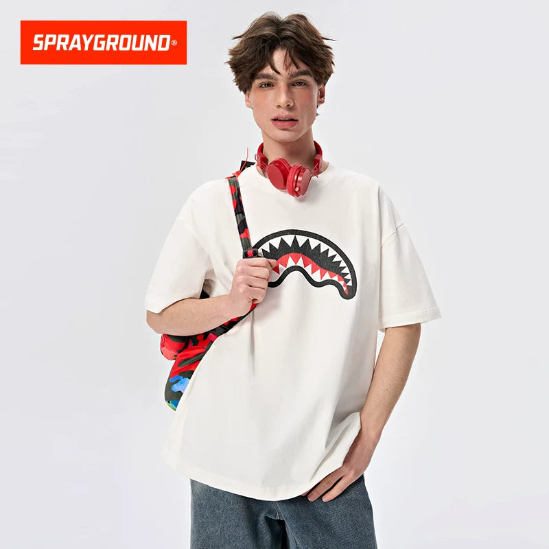 SprayGround Shark Mouth 2026 Casual Printed Short Sleeve Men's American Loose Couple T-shirt Top Summer