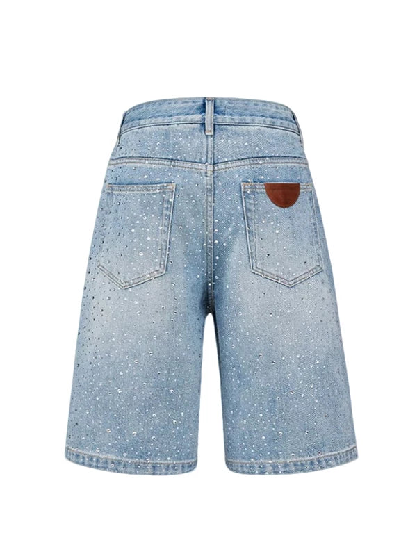 GOODBRAND new hot stamping washed letter watermark light luxury high-end ice blue denim shorts for both men and women