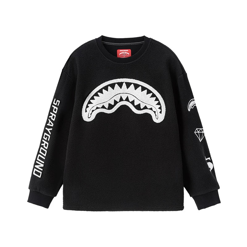 SprayGround Shark Mouth 25 Autumn/Winter Plush Hoodie Men's and Women's American Round Neck Casual Warm Couple Top