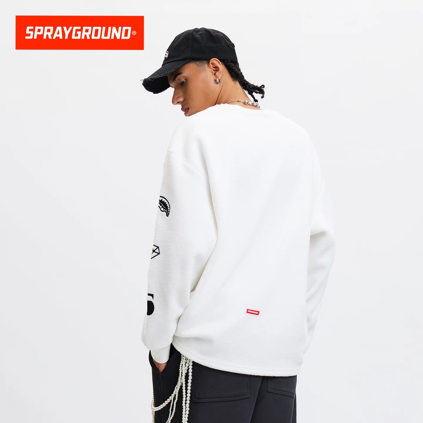 SprayGround Shark Mouth 25 Autumn/Winter Plush Hoodie Men's and Women's American Round Neck Casual Warm Couple Top