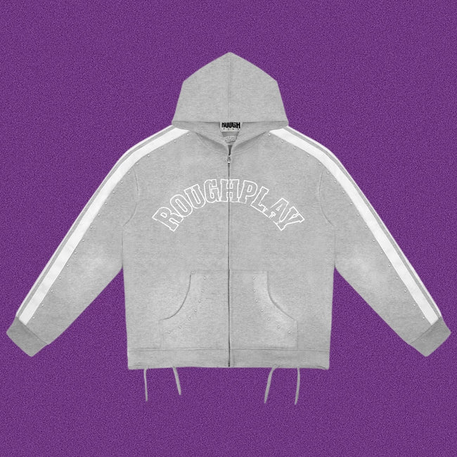 Roughplay Arch Logo Track Zip-Up Hoodie - Light Grey Hover Image