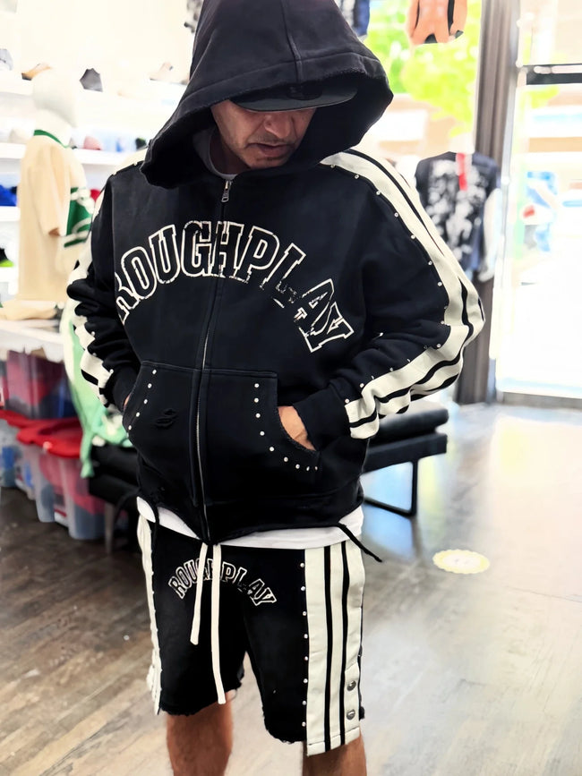 Roughplay Arch Logo Track Zip-Up Hoodie - Black Main Image