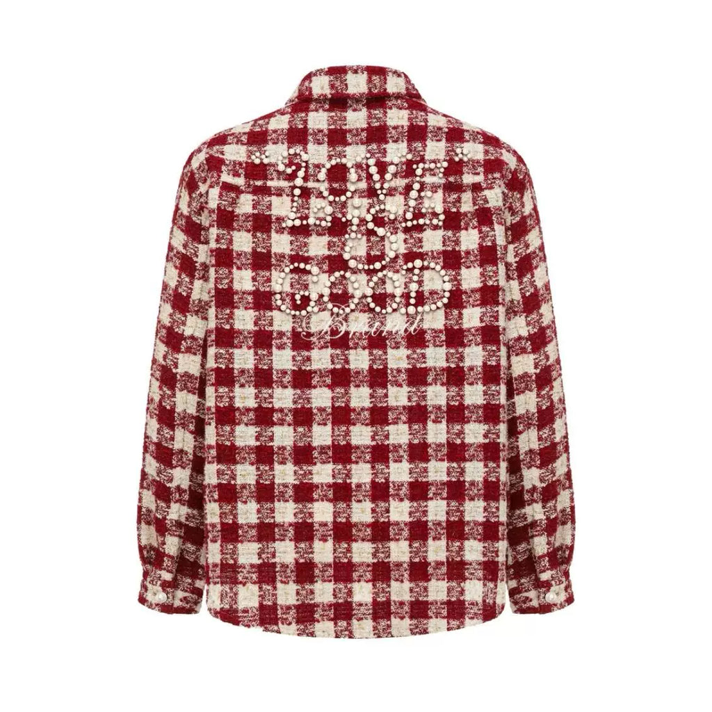 Yu Yuhan's same GOODBRAND pearl plaid small fragrant style long sleeved shirt New Year's limited edition
