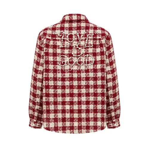 Yu Yuhan's same GOODBRAND pearl plaid small fragrant style long sleeved shirt New Year's limited edition