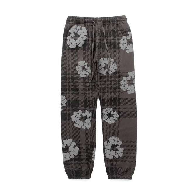 "Denim Tears" Plaid Pattern Oversized Sweatpants (Brown) Hover Image