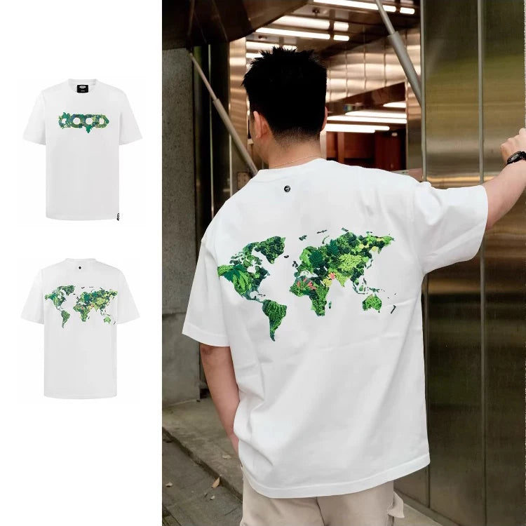 GOODBRAND 2026SS 3D Green Plant Embroidery Map Light Luxury Fashion Premium LOGO Short Sleeve T-shirt