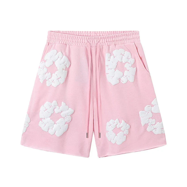 Denim Tears Cotton Wreath Graphic Shorts - Pink / Relaxed Streetwear Fit Hover Image