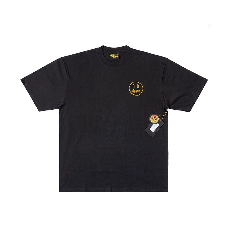 Drew BIEBER Embroidered Smiling Face Trendy Brand, niche American high street loose FG simple men's and women's pure cotton short sleeved T-shirt