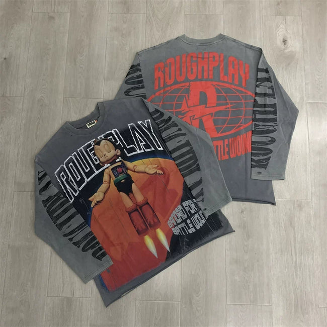 Roughplay Mecha Anime Graphic Heavyweight Long-Sleeve Tee - Dark Grey Hover Image