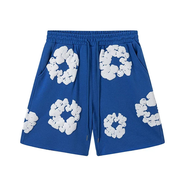 Denim Tears Cotton Wreath Graphic Shorts - Royal Blue / Relaxed Streetwear Fit Hover Image