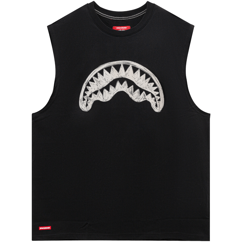 SprayGround Shark Mouth 2025 Summer Printed Tank Top for Men and Women, Made of Cotton, Trendy, Loose, Versatile, and Shoulder