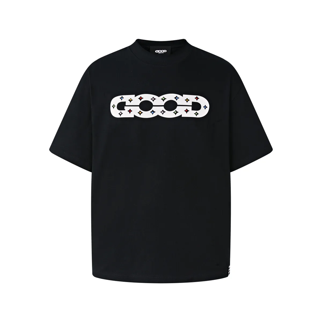 Zhu Zhixin's GOODBRAND color diamond logo hollow foam GOOD short sleeved T-shirt for both men and women