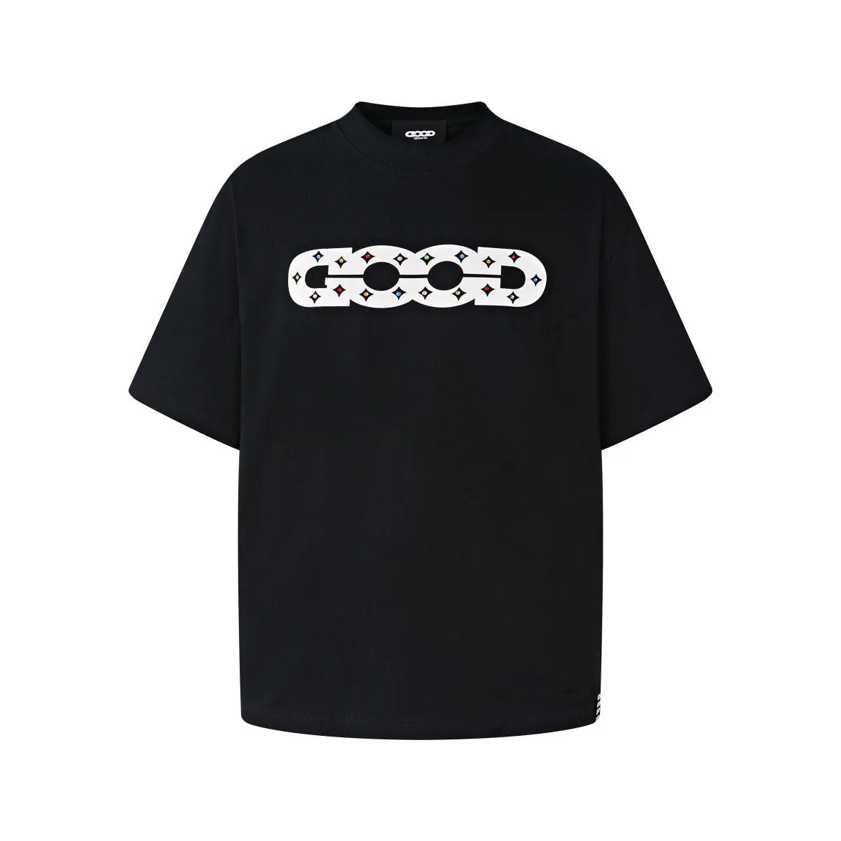 Zhu Zhixin's GOODBRAND color diamond logo hollow foam GOOD short sleeved T-shirt for both men and women