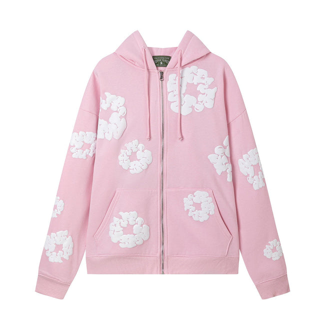 "Denim Tears" Pink Floral Pattern Full-Zip Hoodie Hover Image